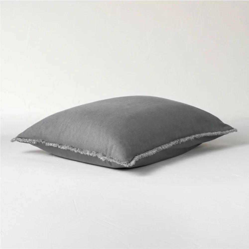 CASALUNA NWT 3pc heavyweight linen blend duvet & sham set -dark gray -full/queen